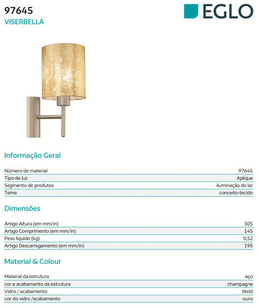 Candeeiro/Aplique de parede dourado Viserbella - Eglo