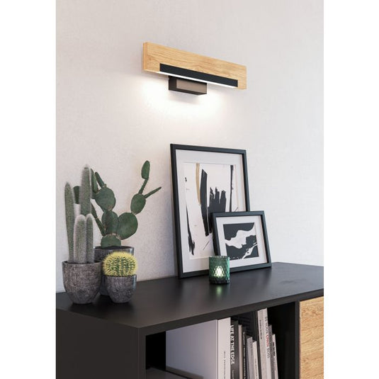 Aplique de Parede LED com Madeira e Aço Preto CAMACHO EGLO