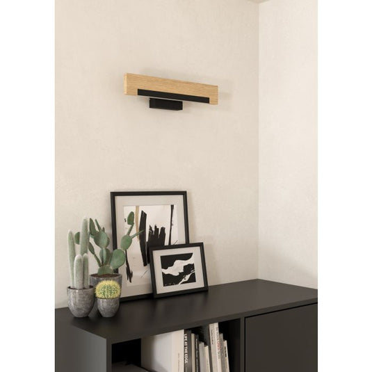 Aplique de Parede LED com Madeira e Aço Preto CAMACHO EGLO