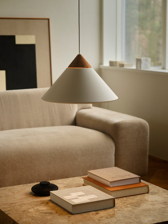 Candeeiro Suspenso Cone Branco com Madeira e Latão Kinto NORDLUX