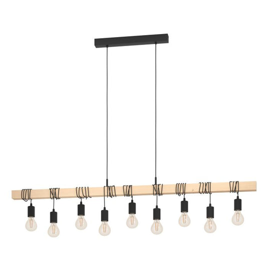 Candeeiro de Teto TOWNSHEND Preto e Madeira com 9 Soquetes E27