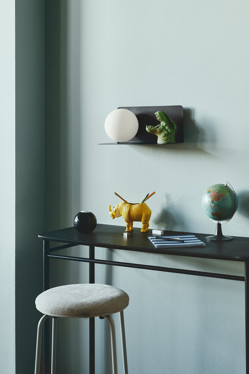 Carregue imagem no visualizador da galeriaAplique de Parede com Prateleira e Vidro Opalino Preto Lilibeth NORDLUX
