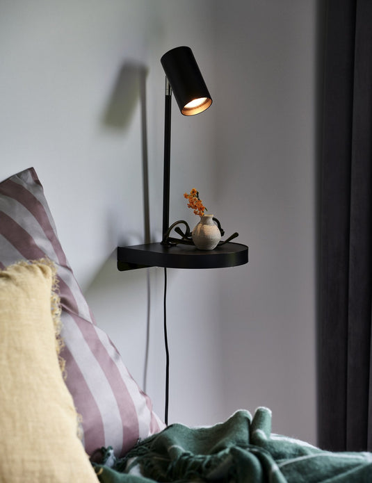 Aplique de Parede Multifuncional com Porta USB e Prateleira Preto CODY NORDLUX