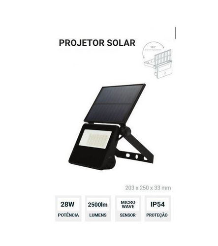 Projector solar led 28w 5500Lm 4000k com sensor microondas ip54